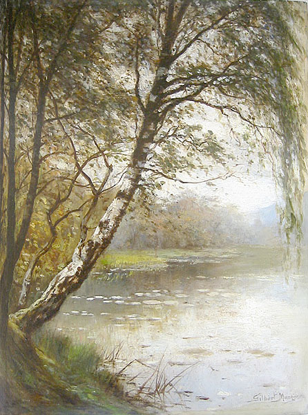 River with Birches and Lily Pads painting